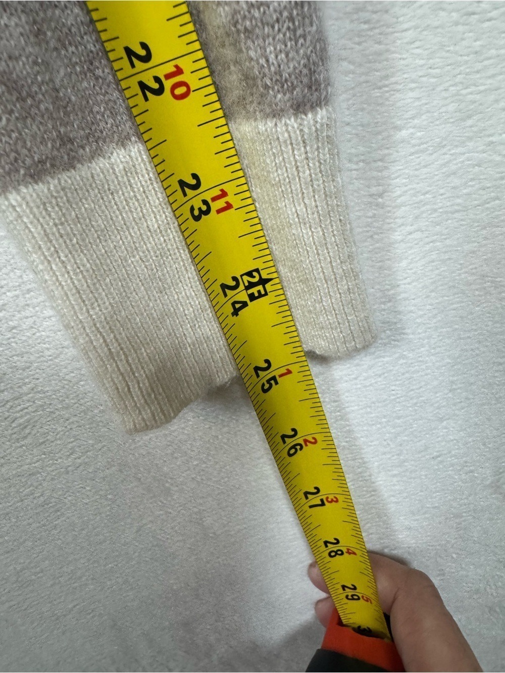 Hudson Bay Striped V-Neck Cashmere Sweater in Cream, Brown & Tan Medium - Picture 4 of 6